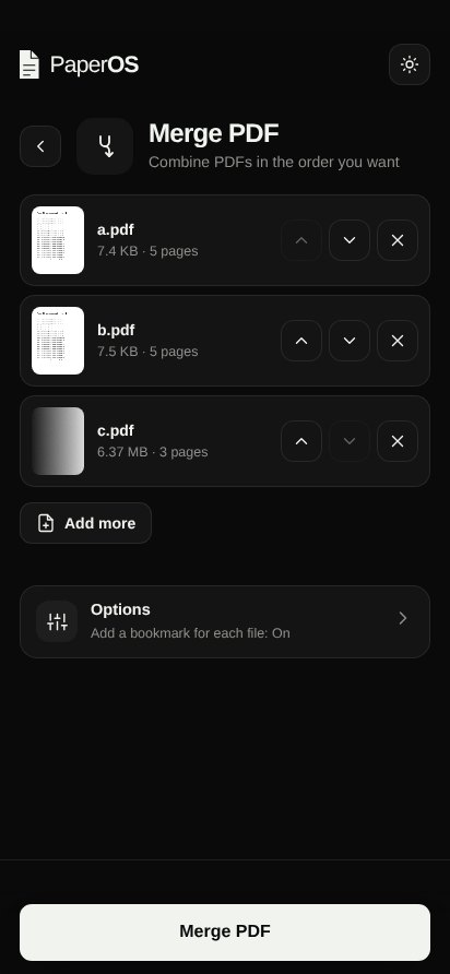 PaperOS tool screen